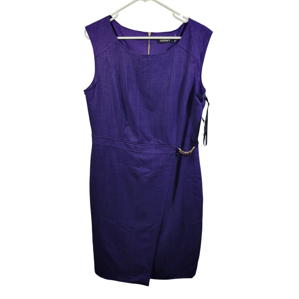 Ellen Tracy Wrap Sheath Dress Featuring Gold Chain Clasp At The Waist Size 14